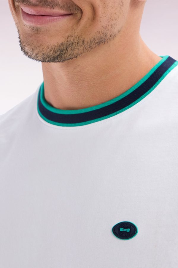 T-shirt En Coton Blanc À Bords-côtes Verts Coupe Décontractée Eden Park – Image 4