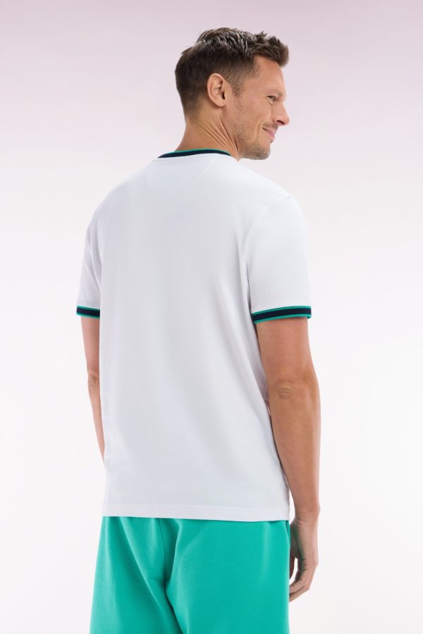 T-shirt En Coton Blanc À Bords-côtes Verts Coupe Décontractée Eden Park – Image 3