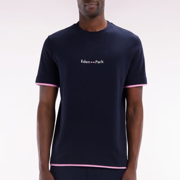T-shirt Brodé En Coton Marine À Effet Superposition Coupe Droite Eden Park