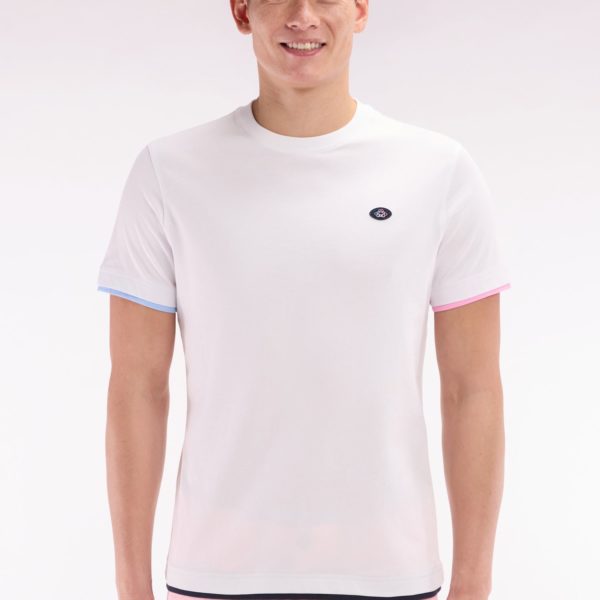 T-shirt Uni En Coton Blanc Bordures De Manches Colorées Coupe Droite Eden Park