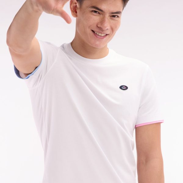 T-shirt Uni En Coton Blanc Bordures De Manches Colorées Coupe Droite Eden Park