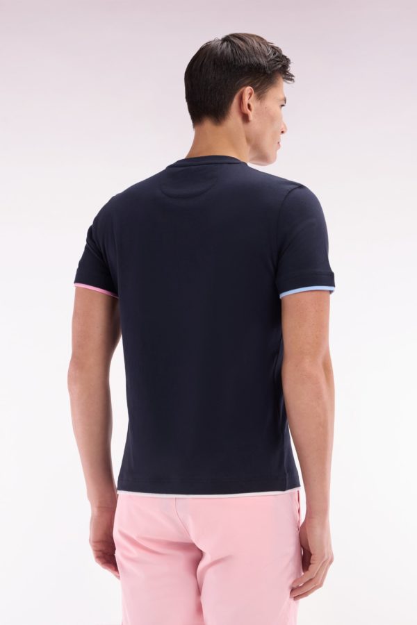 T-shirt Uni En Coton Marine Bordures De Manches Colorées Coupe Droite Eden Park – Image 3