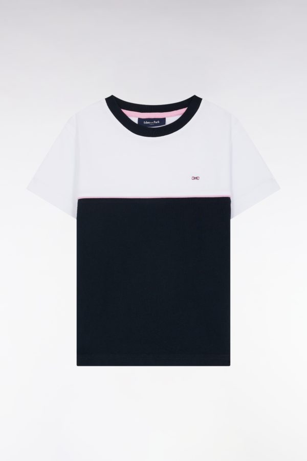 T-shirt Bicolore En Jersey De Coton Marine Coupe Droite Eden Park