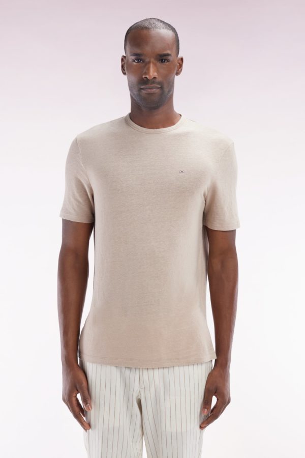 T-shirt Uni En Lin Stretch Beige Coupe Droite Eden Park