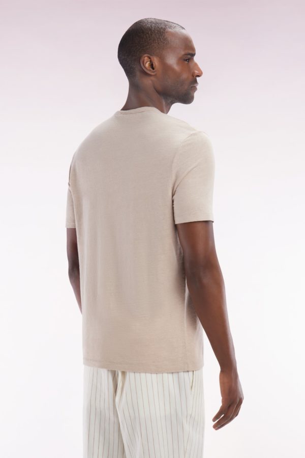 T-shirt Uni En Lin Stretch Beige Coupe Droite Eden Park – Image 3