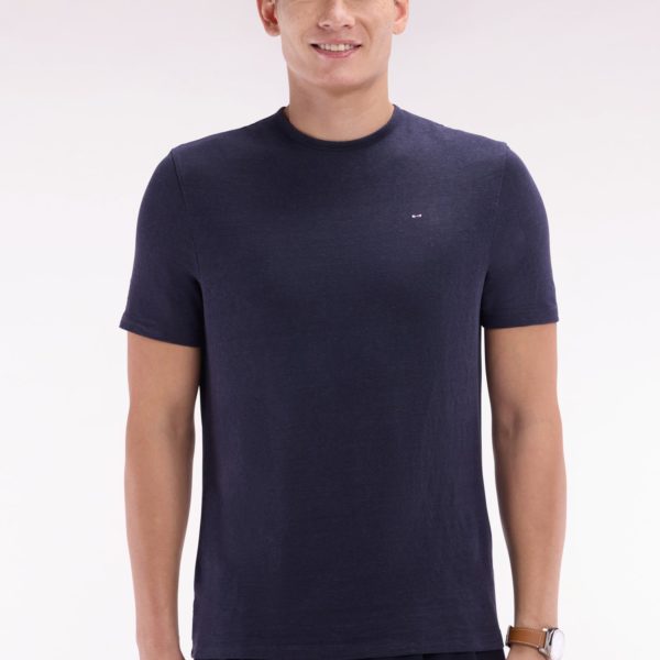 T-shirt Uni En Lin Stretch Marine Coupe Droite Eden Park