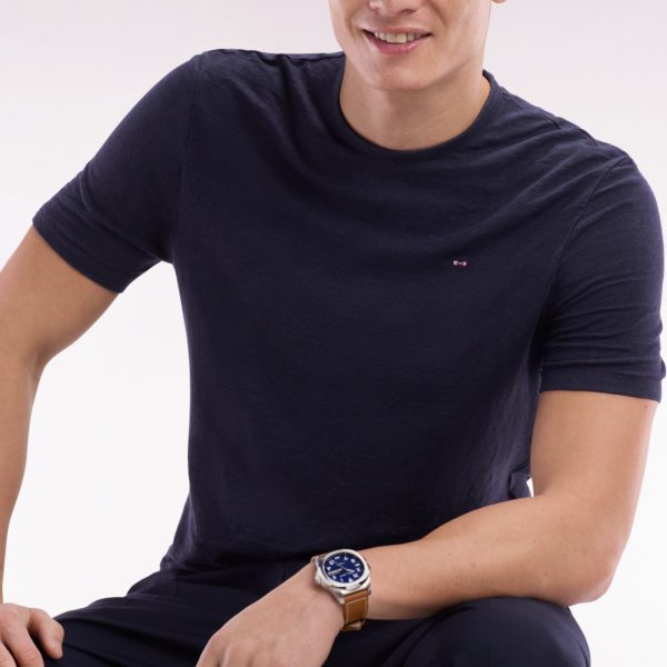 T-shirt Uni En Lin Stretch Marine Coupe Droite Eden Park