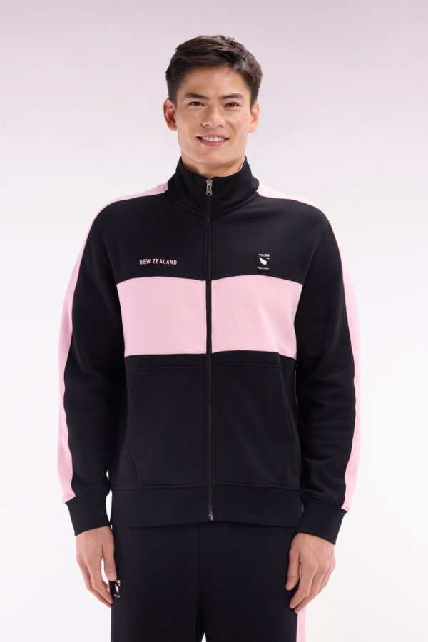 Sweatshirt New Zealand En Molleton Coton Noir Et Rose Coupe Décontractée Eden Park