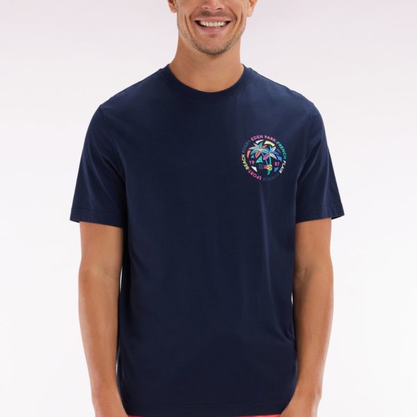 T-shirt En Coton Marine Sérigraphie Multicolore Coupe Décontractée Eden Park