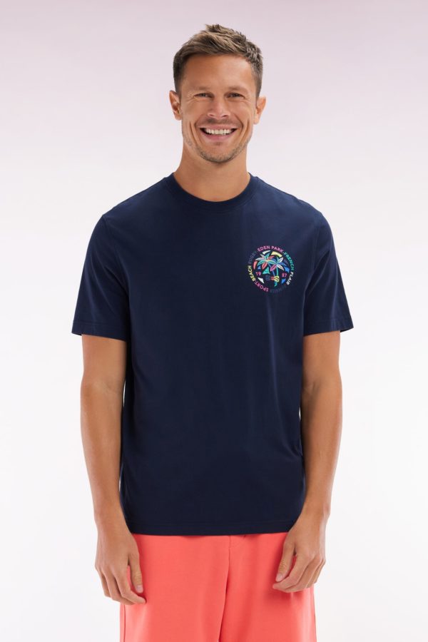 T-shirt En Coton Marine Sérigraphie Multicolore Coupe Décontractée Eden Park