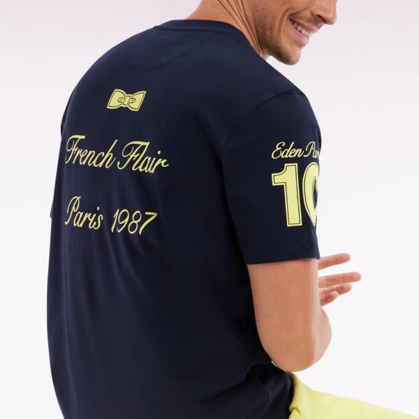 T-shirt Ep En Coton Marine Broderies Jaunes Coupe Décontractée Eden Park
