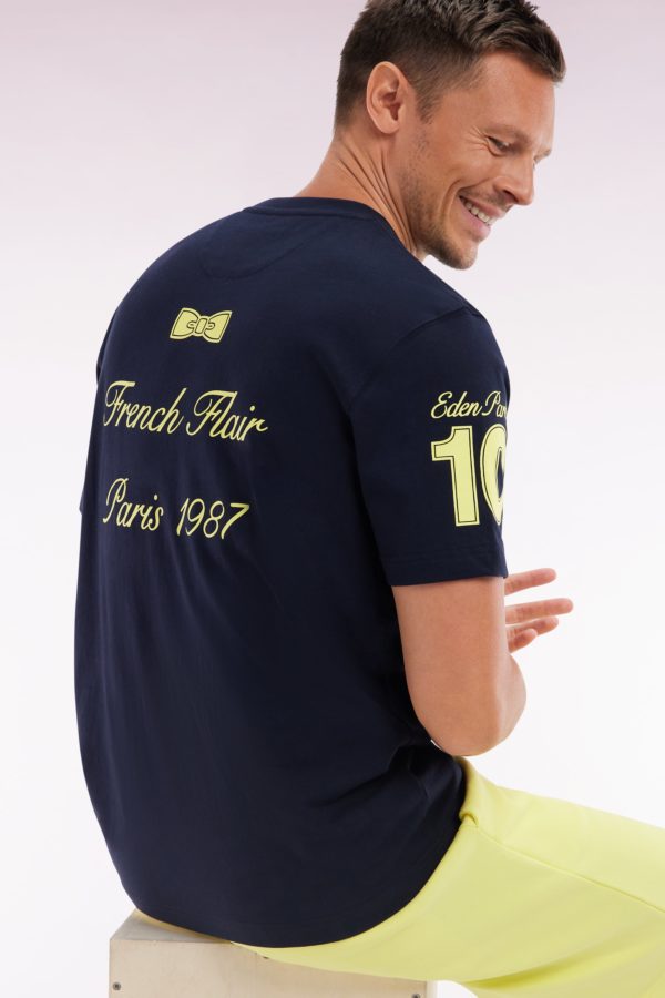 T-shirt Ep En Coton Marine Broderies Jaunes Coupe Décontractée Eden Park – Image 2