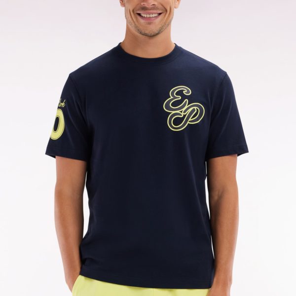 T-shirt Ep En Coton Marine Broderies Jaunes Coupe Décontractée Eden Park