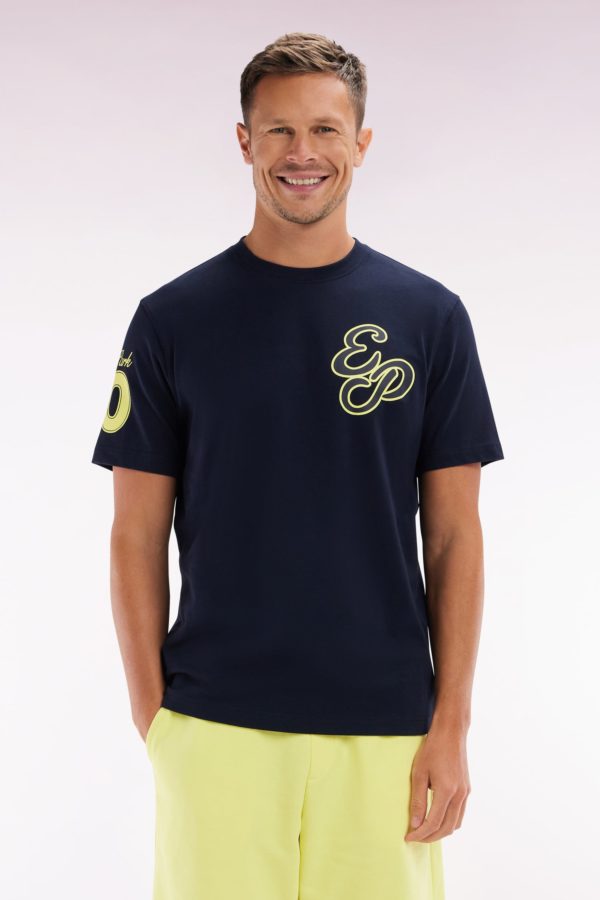 T-shirt Ep En Coton Marine Broderies Jaunes Coupe Décontractée Eden Park