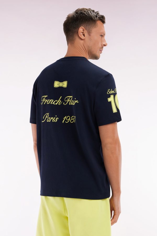 T-shirt Ep En Coton Marine Broderies Jaunes Coupe Décontractée Eden Park – Image 3