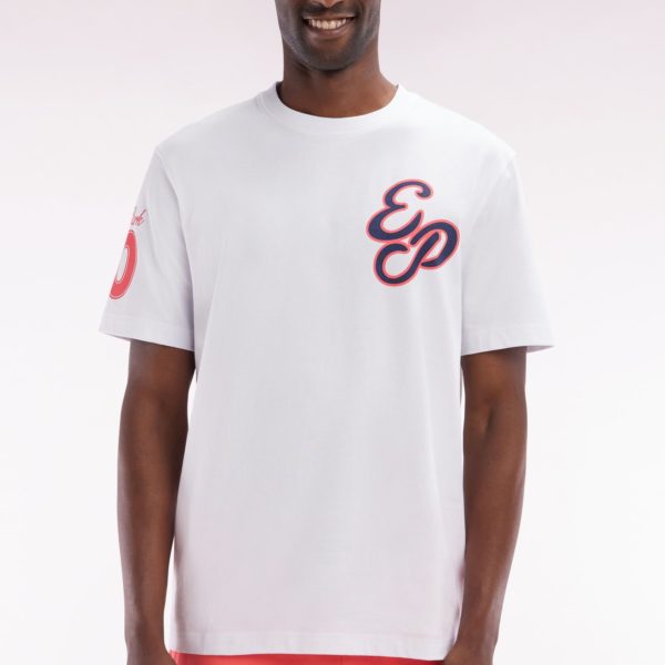 T-shirt Ep En Coton Blanc Broderies Corail Coupe Décontractée Eden Park