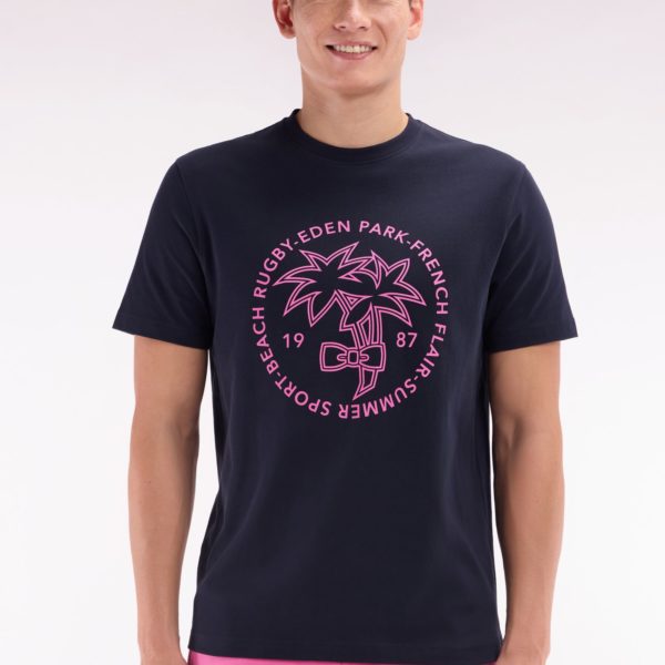 T-shirt En Coton Marine Sérigraphie Palmiers Coupe Décontractée Eden Park