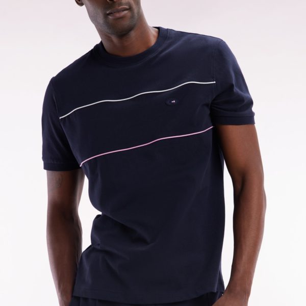 T-shirt Xv De France En Coton Marine À Passepoils Coupe Droite Eden Park