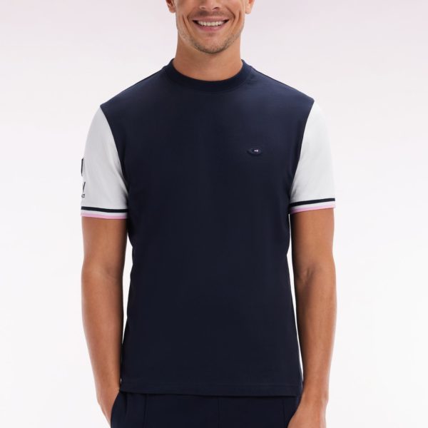 T-shirt Xv De France Bicolore En Coton Marine Broderie Coq Coupe Droite Eden Park