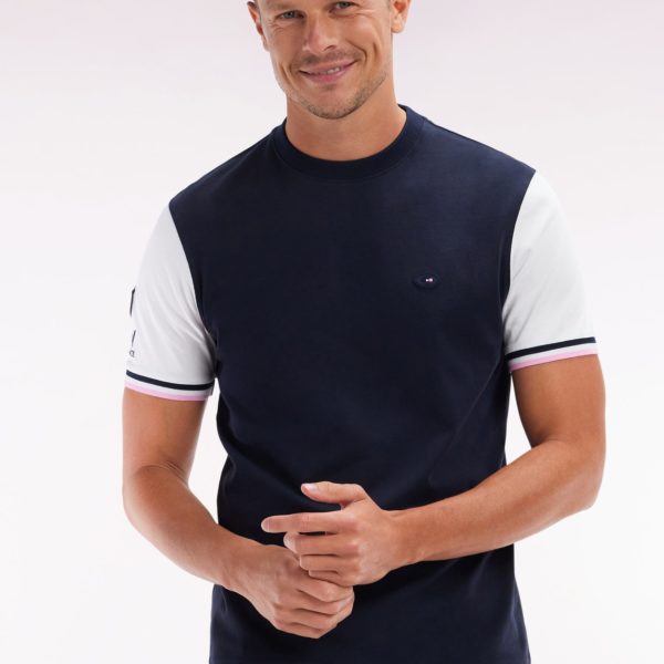 T-shirt Xv De France Bicolore En Coton Marine Broderie Coq Coupe Droite Eden Park