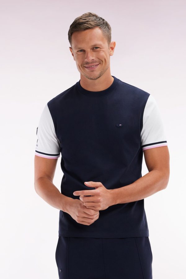 T-shirt Xv De France Bicolore En Coton Marine Broderie Coq Coupe Droite Eden Park – Image 2