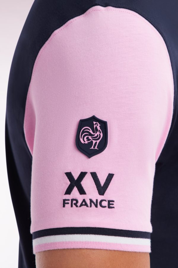 T-shirt Xv De France Bicolore En Coton Marine Et Rose Broderie Coq Coupe Droite Eden Park – Image 4