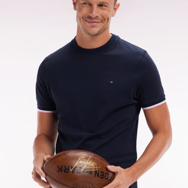 T-shirt Xv De France En Coton Marine Broderie 10 Coupe Droite Eden Park