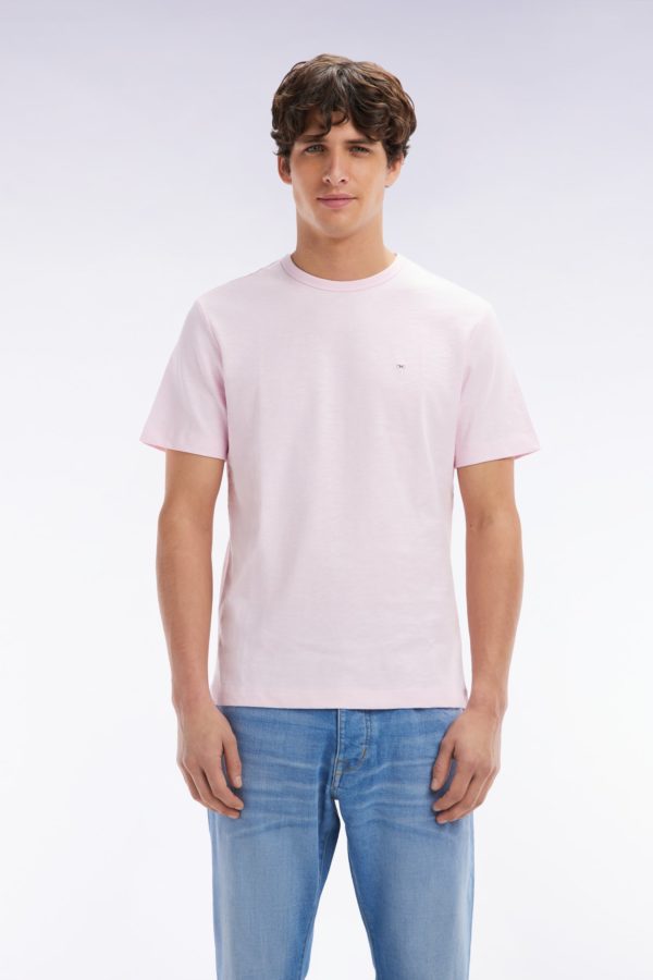 T-shirt En Jersey De Coton Slub Rose Pâle Coupe Droite Eden Park