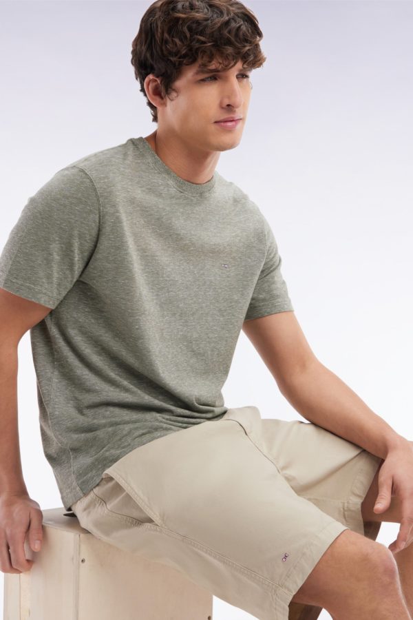 T-shirt En Coton Et Lin Kaki Coupe Droite Eden Park – Image 2