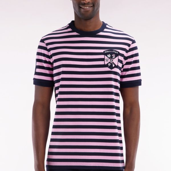 T-shirt Tournoi Des 6 Nations En Coton Rayé Marine Et Rose Coupe Droite Eden Park