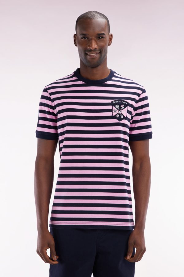 T-shirt Tournoi Des 6 Nations En Coton Rayé Marine Et Rose Coupe Droite Eden Park