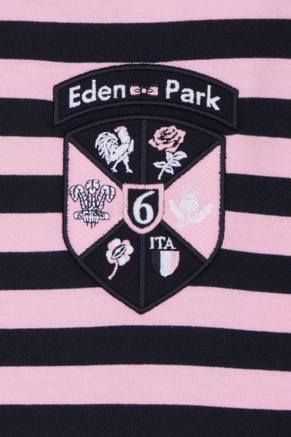 T-shirt Tournoi Des 6 Nations En Coton Rayé Marine Et Rose Coupe Droite Eden Park – Image 5