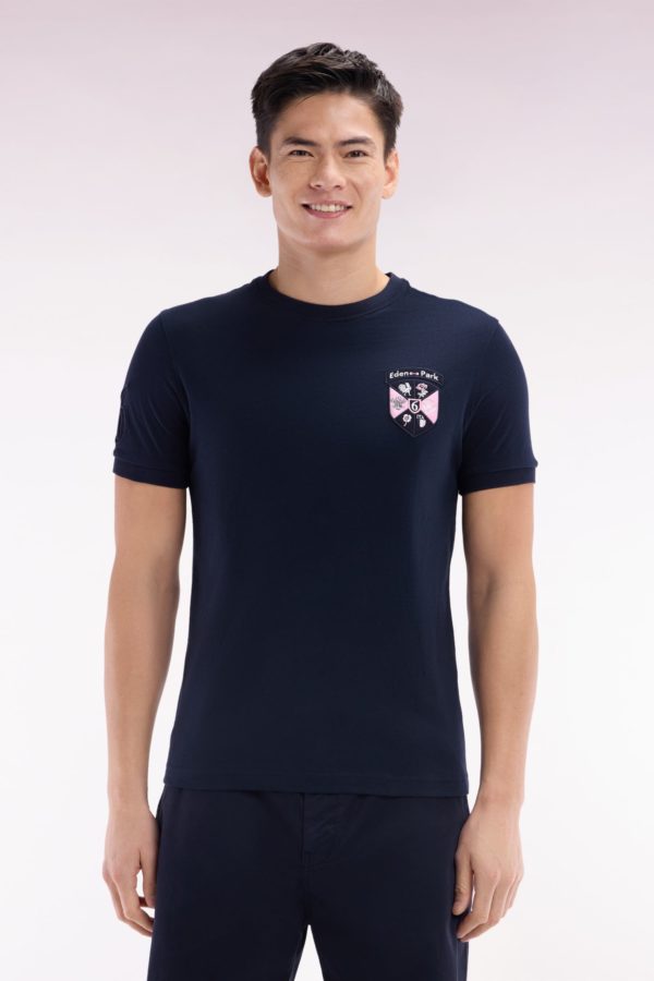 T-shirt En Coton Marine Écusson 6 Nations Coupe Droite Eden Park