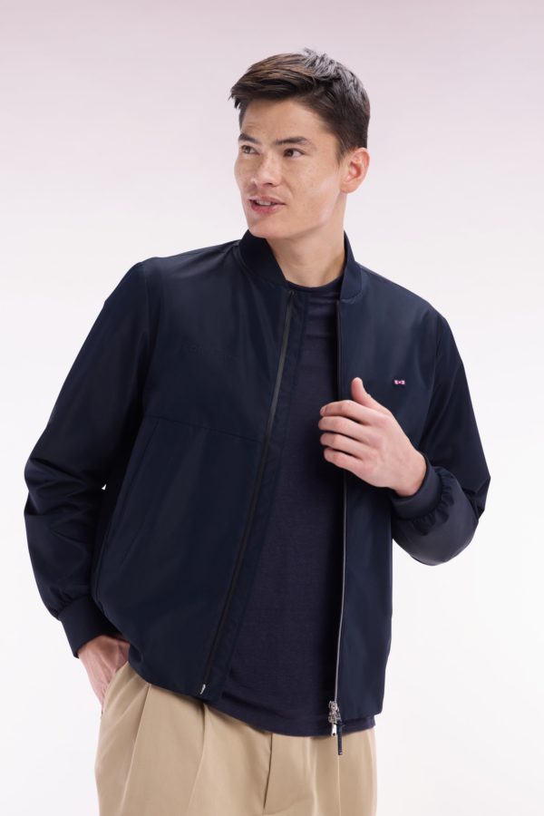 Blouson Zippé En Nylon Soft Touch À Col Teddy Marine Eden Park – Image 2