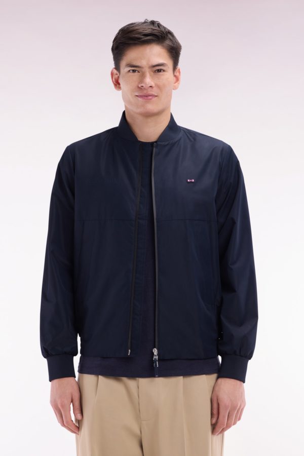 Blouson Zippé En Nylon Soft Touch À Col Teddy Marine Eden Park