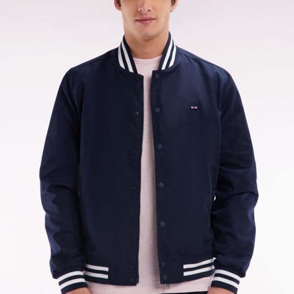 Blouson Teddy En Nylon Marine Bords-côtes Rayés Eden Park