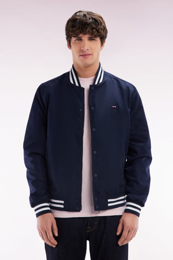 Blouson Teddy En Nylon Marine Bords-côtes Rayés Eden Park
