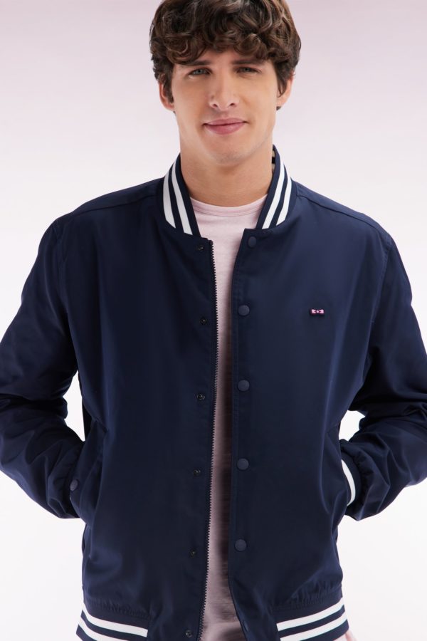 Blouson Teddy En Nylon Marine Bords-côtes Rayés Eden Park – Image 2