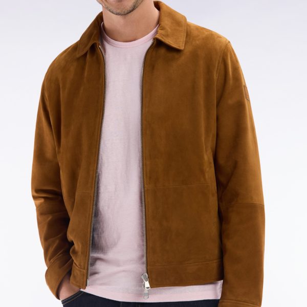 Blouson Zippé En Cuir Suédé Marron Eden Park