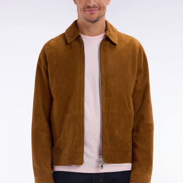 Blouson Zippé En Cuir Suédé Marron Eden Park