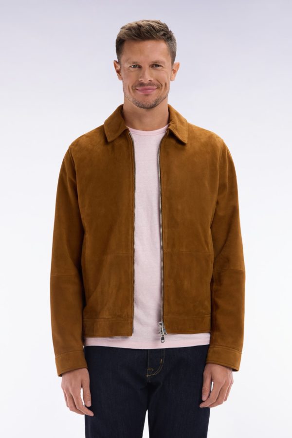 Blouson Zippé En Cuir Suédé Marron Eden Park
