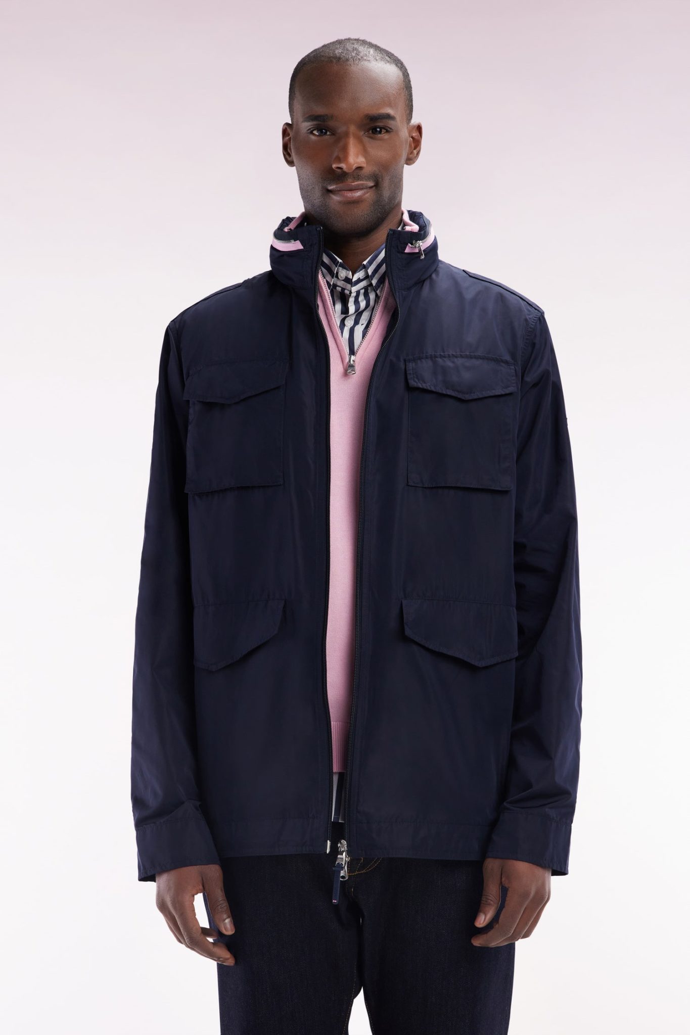 Parka Courte 4 Poches À Col Montant Et Capuche En Nylon Bleu Marine Eden Park