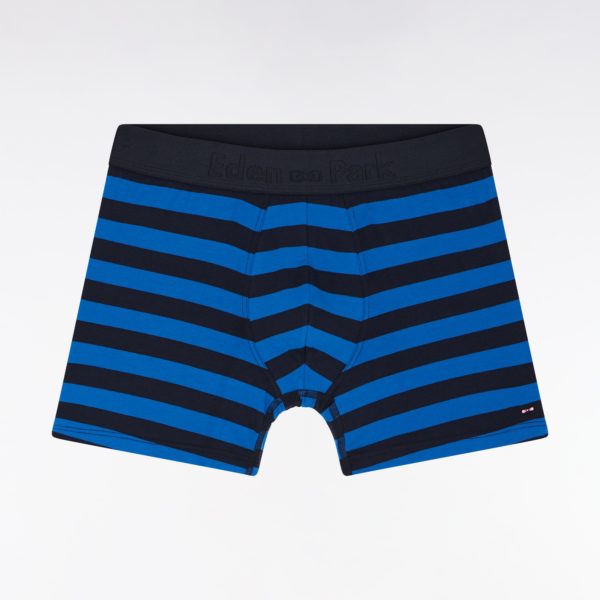 Boxer En Jersey De Coton Stretch Cerclé Marine Et Bleu Eden Park