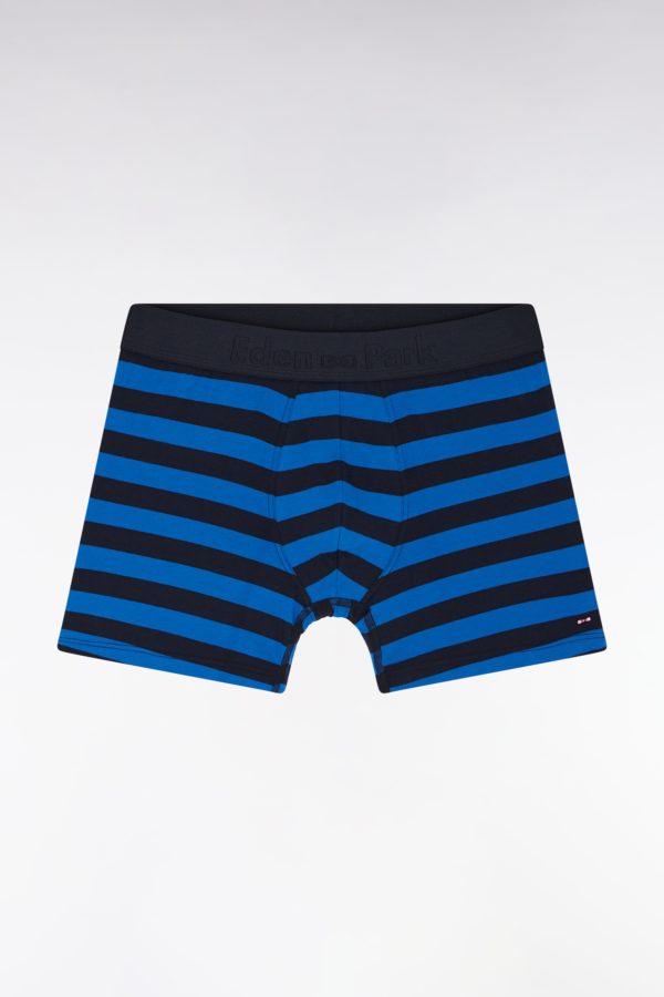 Boxer En Jersey De Coton Stretch Cerclé Marine Et Bleu Eden Park