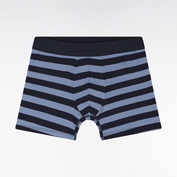 Boxer En Jersey De Coton Stretch Cerclé Marine Et Gris Eden Park