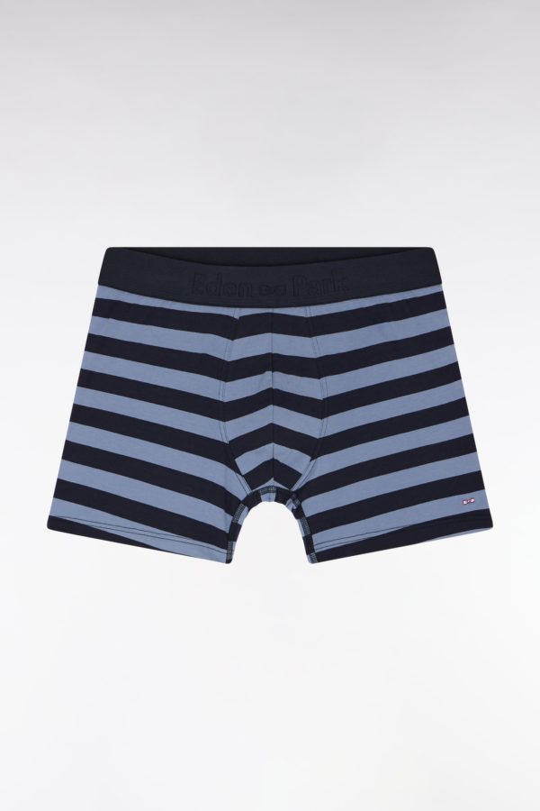 Boxer En Jersey De Coton Stretch Cerclé Marine Et Gris Eden Park