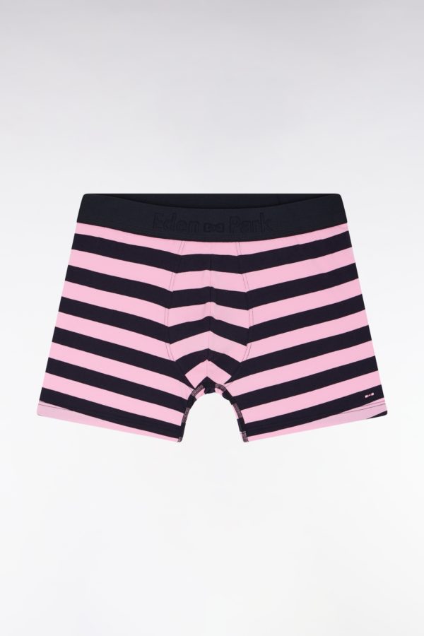 Boxer En Jersey De Coton Stretch Cerclé Marine Et Rose Eden Park