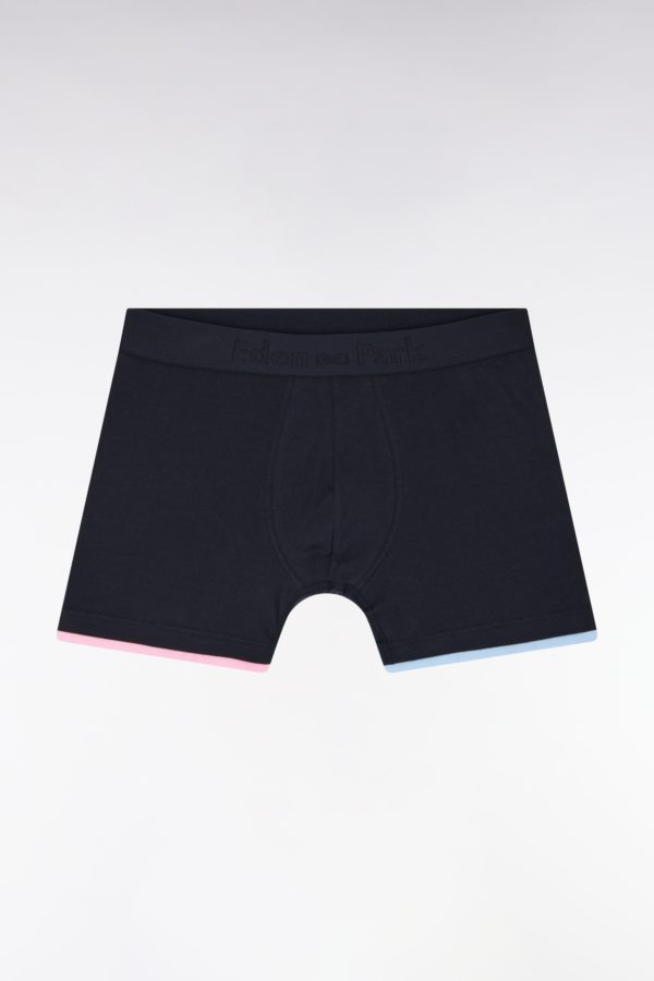 Boxer En Jersey De Coton Stretch Uni Marine À Bordures Rayées Eden Park