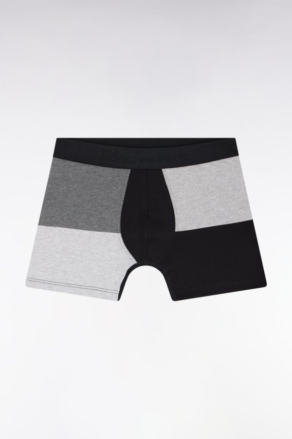 Boxer Coupé-cousu En Jersey De Coton Stretch Noir Et Gris Eden Park