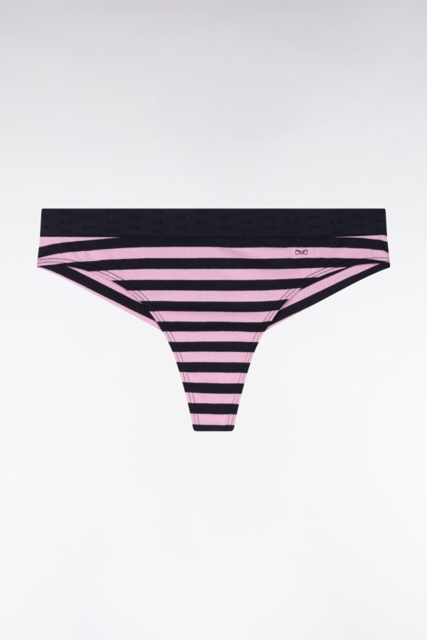 Culotte Tanga En Modal Stretch Cerclé Marine Et Rose Eden Park